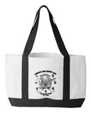 SAMC Shopping Bag, 18.5"W x 12"H with 3.5" depth. White Polyester with Black Straps and Bottom.