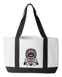 C Co Shopping Bag, 18.5"W x 12"H with 3.5" depth. White Polyester with Black Straps and Bottom.