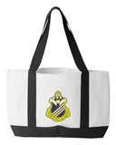 Shopping Bag, 18.5"W x 12"H with 3.5" depth. White Polyester with Black Straps and Bottom.