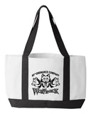 Shopping Bag, 18.5"W x 12"H with 3.5" depth. White Polyester with Black Straps and Bottom.