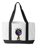 Shopping Bag, 18.5"W x 12"H with 3.5" depth. White Polyester with Black Straps and Bottom.