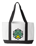 Shopping Bag, 18.5"W x 12"H with 3.5" depth. White Polyester with Black Straps and Bottom.