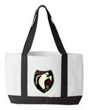 PED Shopping Bag, 18.5"W x 12"H with 3.5" depth. White Polyester with Black Straps and Bottom.