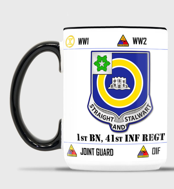 Straight To The Fight, Stalwart In Battle - White with Black Rim and Handle 15 oz Coffee Mug.*Free Liaison Pick-up only** NO FREE Shipping**
