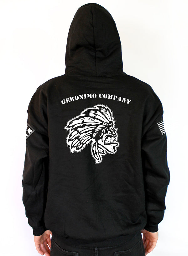 Geronimo Company Black Unisex Unit Hoodie Sweatshirt. This is NOT approved for PT.*FREE Liaison Pick-up for orders being sent to Base only*