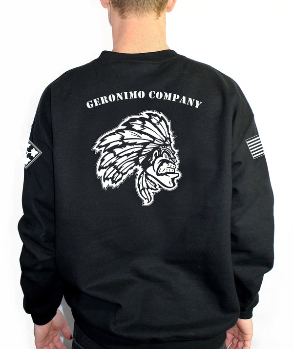 Geronimo Company Black Unisex PT Sweatshirt. This is approved and can be worn for PT. *Free Shipping for orders sent to base only*