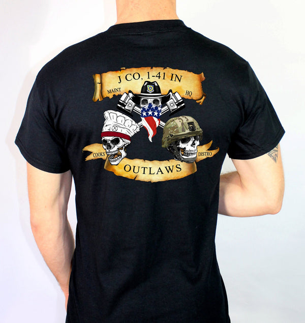 J Company Outlaws Black Unisex T-Shirt. This shirt is NOT approved for PT *Free Liaison Pick-up only- NO Free Shipping*