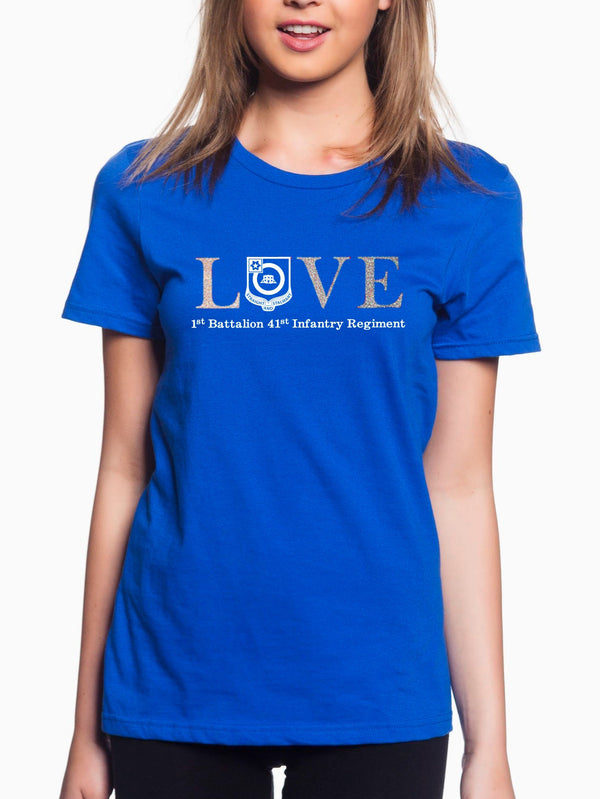 Ladies Cut Crew Neck LOVE Shirt in Multiple Shirt Colors. Multi Glitter /White Text *Free Liaison Pick-up only** NO FREE Shipping**