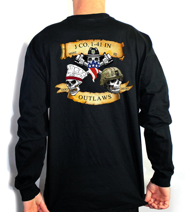 J COMPANY OUTLAWS Black Unisex Long Sleeve T-Shirt. *Free Shipping for Liaison Pick-up orders only*