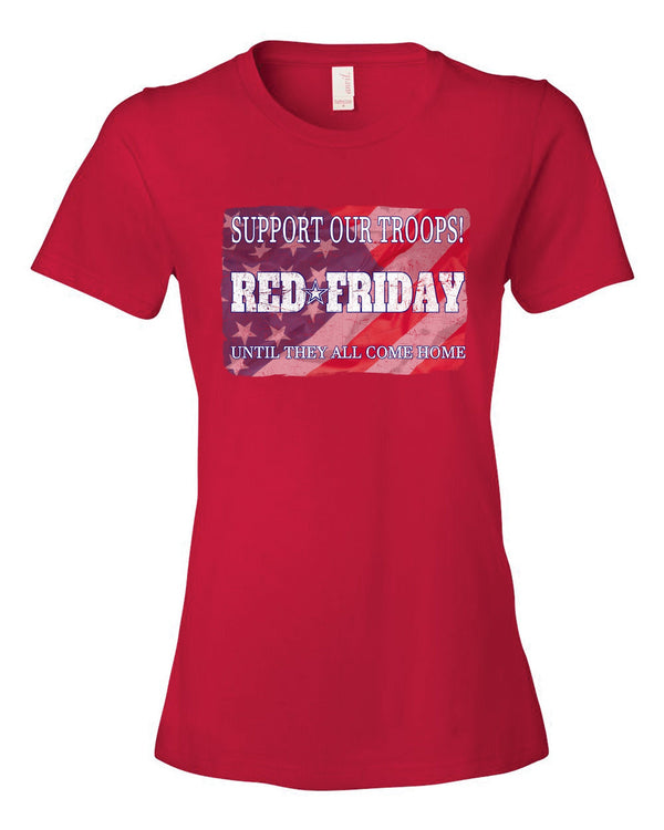 RED Friday Ladies Cut Red Crew Neck T-Shirt.