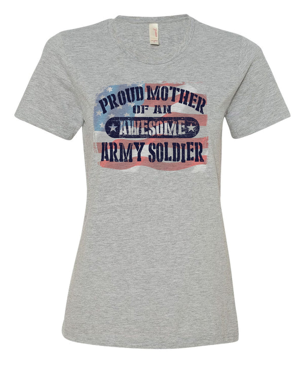 Awesome Soldier Ladies Cut-Wife-Mom-Sister-Aunt-Grandma-Multiple Color Crew Neck T-Shirt.