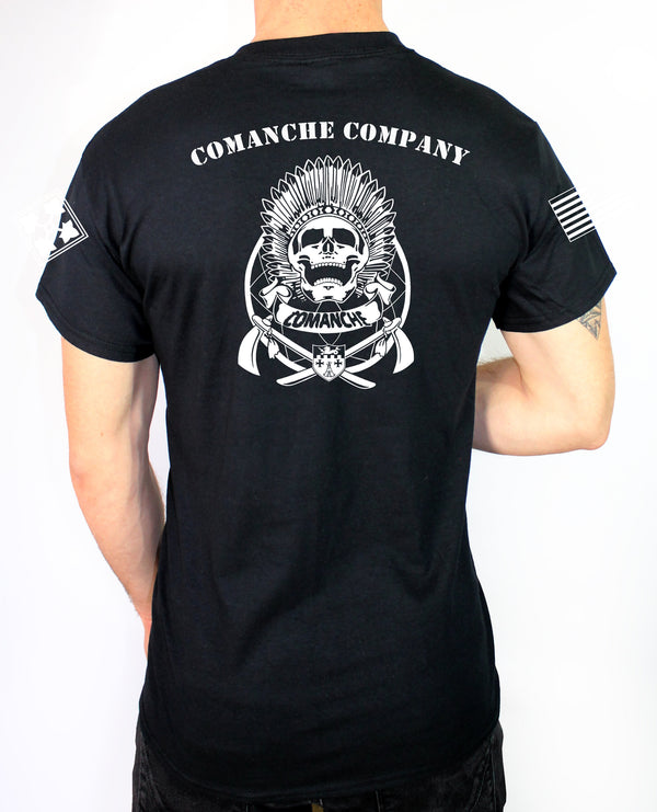 Comanche Company Unisex Black PT Shirt. This shirt is approved for PT *FREE Liaison Pick-up for orders being sent to Base only*