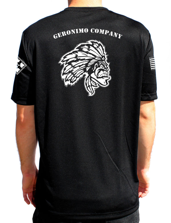 Geronimo Company Black Performance PT Unisex Shirt. This shirt is approved for PT*Free Shipping for orders sent to base only*