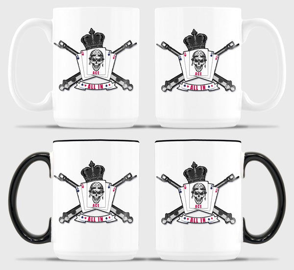 A Company 2-77  - All White or White with Black handle and Rim 15 oz Coffee Mug. *Free Liaison pick up for orders sent to base only*