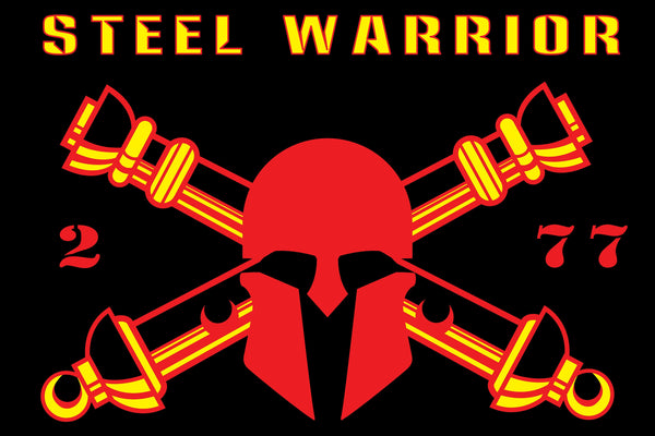 2-77 Steel Warrior Flag. One Sided with Grommets.  *Free Shipping means the Liaison will Pick-up orders and bring them back to Base only*