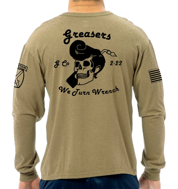 Greasers Coyote Tan Long Sleeve Unisex Shirt. This shirt is NOT Approved for PT