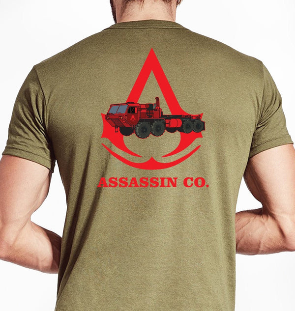 Assassin Coyote Tan Unisex Shirt. This shirt is NOT approved for PT. **Free Shipping means for Liaison pick up to base only**